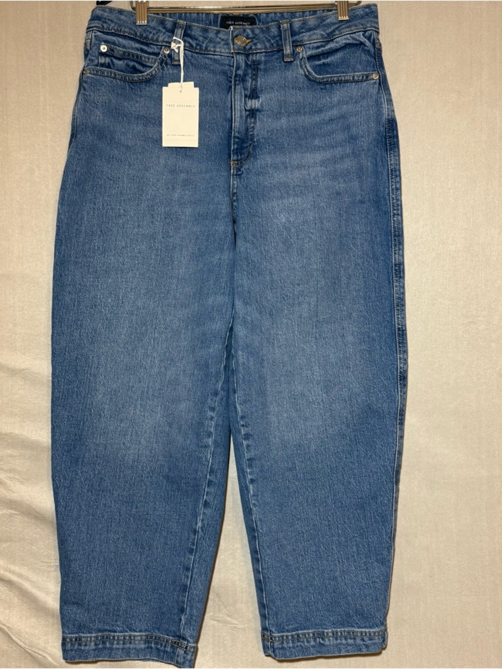 Free Assembly Barrel Ankle Wide Hem Relaxed Blue Jeans